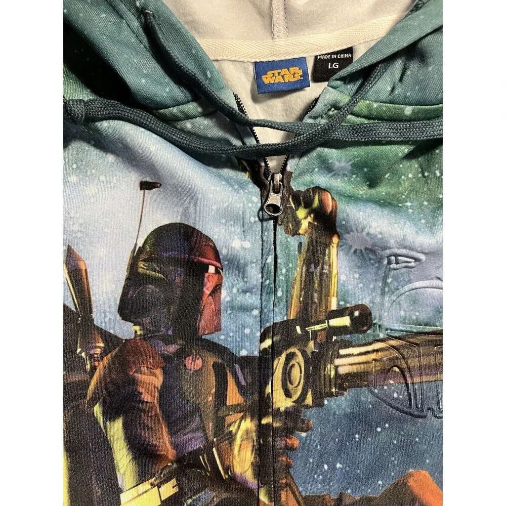 NEW Star Wars Boba Fett Flying. Men's Size Large Zip Hoodie Soft Fleece interior
